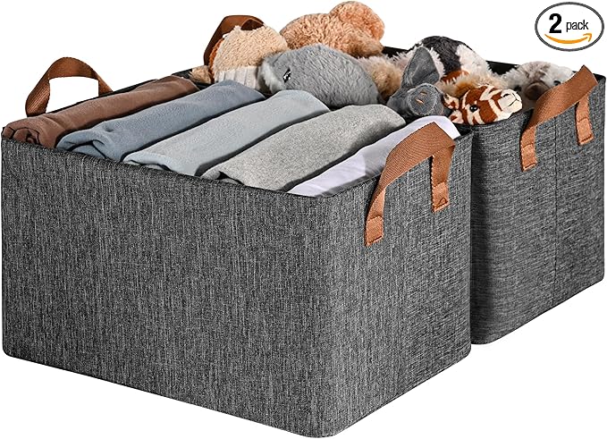 GRANNY SAYS Storage Baskets for Shelves, Closet Organizer Bins, Clothes Storage Bins with Metal Frame, Large Baskets for Organizing and Storage, Collapsible, Dark Gray, 2-Pack