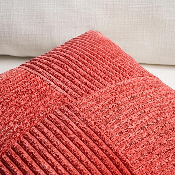 Fancy Homi 2 Packs Red Long Lumbar Decorative Throw Pillow Covers 12x24 Inch for Couch Bed Sofa, Holiday Christmas Home Decor Gift, Soft Striped Corduroy Rectangle Accent Cushion Case 30x60 cm