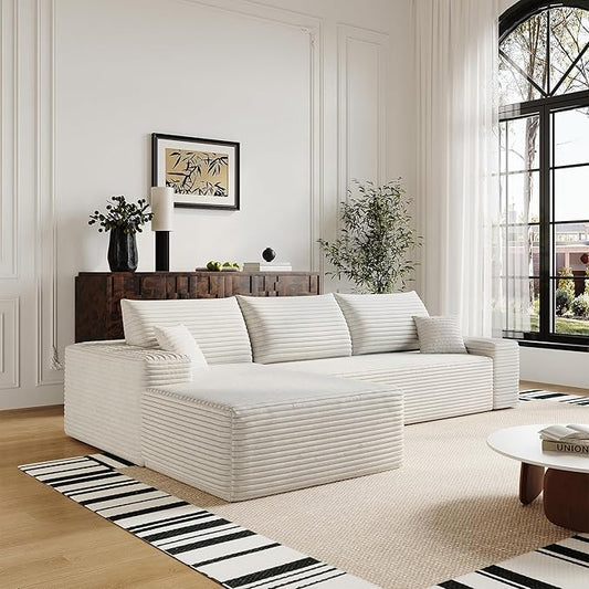 108" Sectional Couches for Living Room Modern Modular Sofa with L-Shape Couchs Upholstered Boneless Couch Deep Seat Sectional Couch with Chaise (White, Left Facing Chaise+2Seaters)