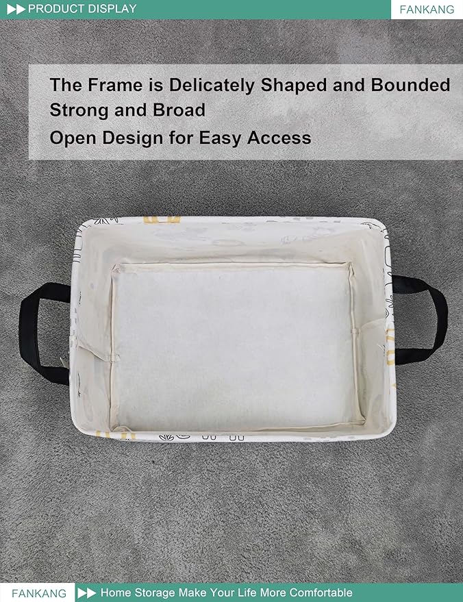 FANKANG Storage Bins, Nursery Hamper Canvas Laundry Basket Foldable with Waterproof PE Coating Large Storage Baskets for Kids Boys and Girls, Office, Bedroom, Clothes,Toys(Rec-Lovely Animals ）