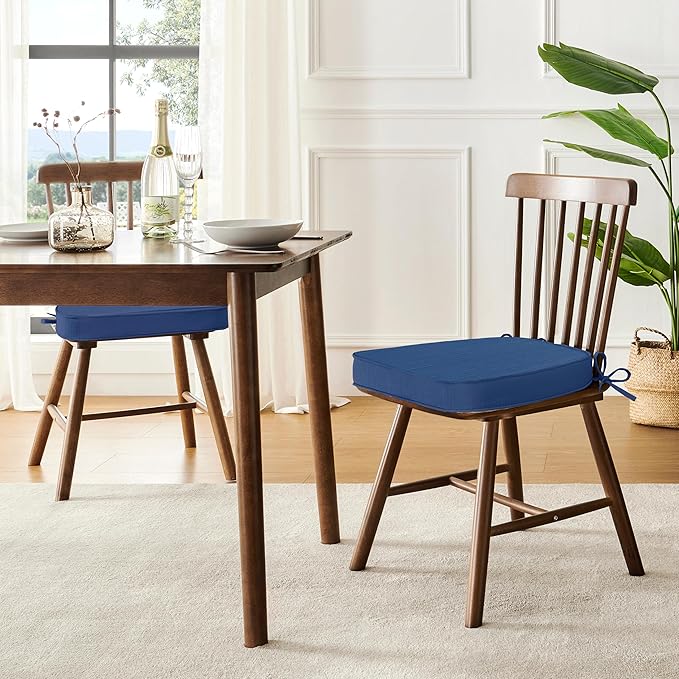 downluxe Chair Cushions for Dining Chairs, Waterproof Kitchen Chair Pads, Non-Slip Dining Seat Cushion with Ties, 17" x 16" x 2.5", Blue, 4 Pack