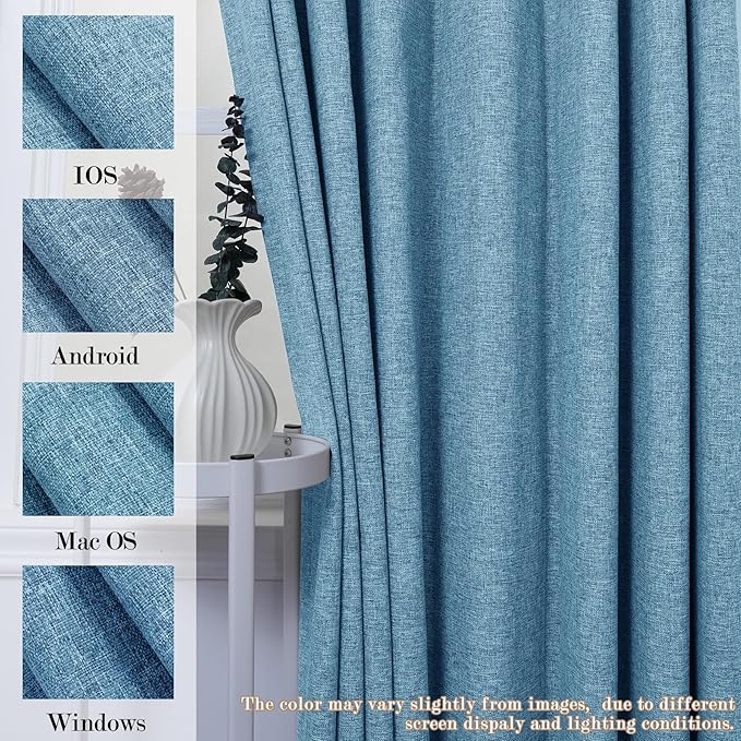Extra Wide 100% Blackout Linen Textured Curtains - Room Dividers, W200 x L96 (1 Panel), Pinch Pleat Drapes for Living Room, Full Light Block Out Drapery for Sliding Door, Blue