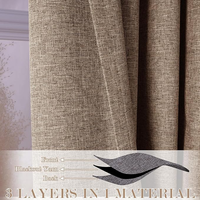 100% Blackout Linen Textured Drapes for Bedroom Pinch Pleated Curtains for Track System Portable Drapery for Sliding Glass Door/Storage/Space Room Divider, 70" Wx84 L, 1 PC, Taupe