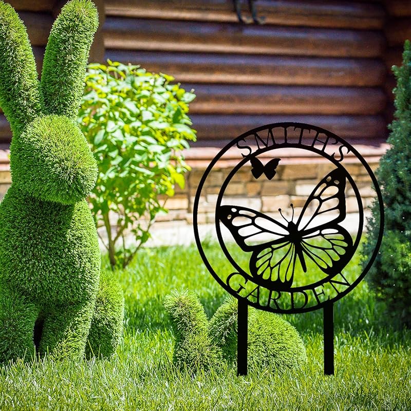 Custom Butterfly Metal Garden Sign with Stakes, Metal Yard Art, Personalized Butterfly Home Garden Decor, Garden Family Name Sign for Outdoor New Home Gift for Outside, Patio Decor, Housewarming Gift