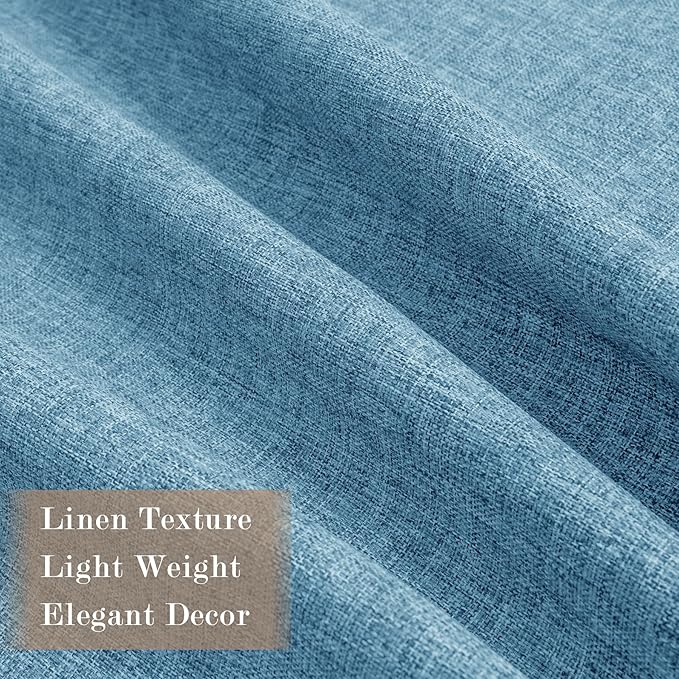 Extra Wide 100% Blackout Linen Textured Curtains - Room Dividers, W150 x L108 (1 Panel), Pinch Pleat Drapes for Living Room, Full Light Block Out Drapery for Sliding Door, Blue