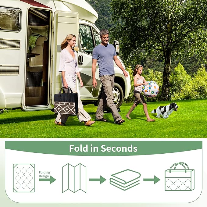 GENIMO Outdoor Rug Waterproof for Patio Decor, 6'x9' Foldable Reversible Plastic Straw Carpet for Travel Trailers, Outside Area Mat for Rv, Deck, Picnic, Porch, Camper, Balcony, Beach, Coffee & Beige