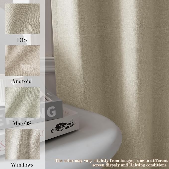 100% Blackout Linen Textured Drapes for Bedroom Pinch Pleated Curtains for Track System Portable Drapery for Sliding Glass Door/Storage/Space Room Divider, 70" Wx96 L, 1 PC, Beige