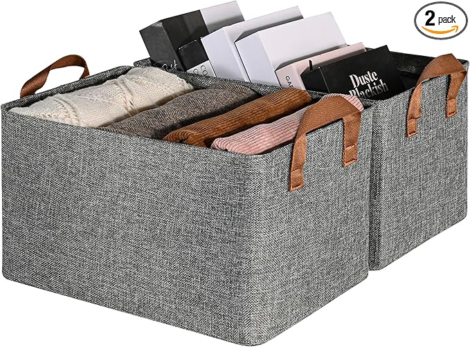 GRANNY SAYS Storage Baskets for Shelves, Closet Organizer Bins, Clothes Storage Bins with Metal Frame, Large Baskets for Organizing and Storage, Collapsible, Gray, 2-Pack