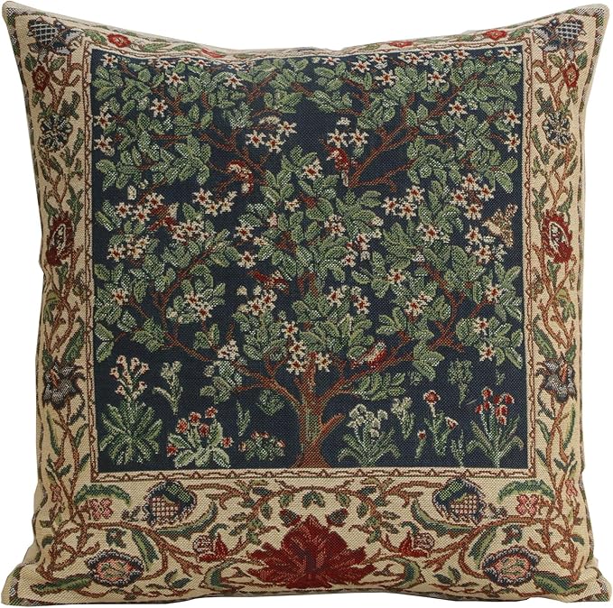 Charlotte Home Furnishings Throw Pillow Covers 16x16 in, Green Tree Decorative Couch Pillow Covers, Boho Decor European Tapestry Cushion Cases, Living Room Cozy Home Decor, Jacquard Woven Soft Cotton