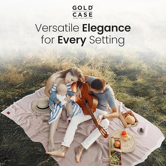 Gold Case Throw Blanket for Bed – 100% Recycled Turkish Cotton Bed Blanket – Decorative Throw Cotton Blankets for Living Room & Bedroom – Woven Twin Blankets - 71x90 - Black