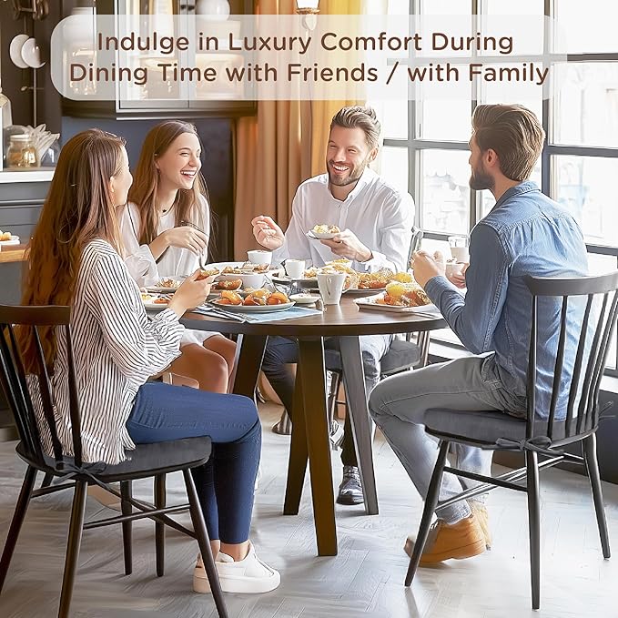 Codi Dining Chair Cushions 4 Pack, Thick Chairs Pads for Indoor Kitchen Room - Washable, Non-Slip Seat Cushion with Ties, 16.5"x16.5"x 3.5", Set of 4, Grey