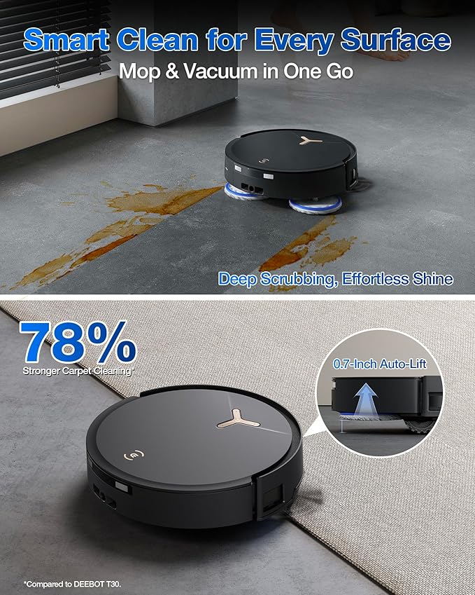 ECOVACS DEEBOT T50 MAX PRO Omni Robot Vacuum and Mop, 18,500Pa Suction, 18mm Auto-Lift, ZeroTangle &TruEdge 2.0, AIVI 3.0 Obstacle Avoidance, Auto Hot Water Mop Wash/Dry/Refill, Self-Emptying