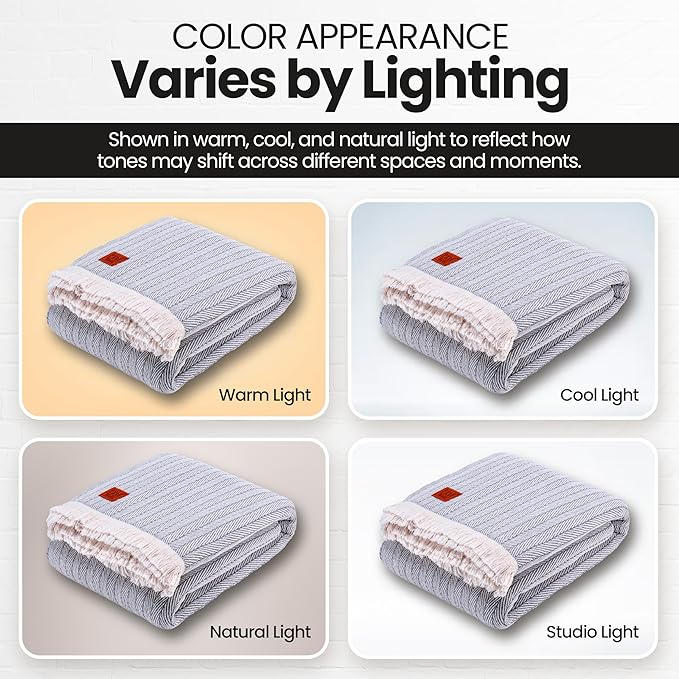 Gold Case Throw Blanket for Bed – 100% Recycled Turkish Cotton Bed Blanket – Decorative Throw Cotton Blankets for Living Room & Bedroom – Woven Twin Blankets - 71x90 - Grey