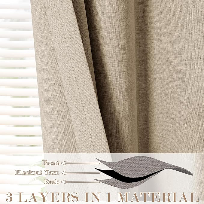 Full Blackout Privacy Curtains, 240 Inch Extra Wide Linen Blend Drapes, Pinch Pleat Window Drapery for Room Divider Storage/Space Room Separation, 1 Panel, W 240" x L 96", Sand Beige