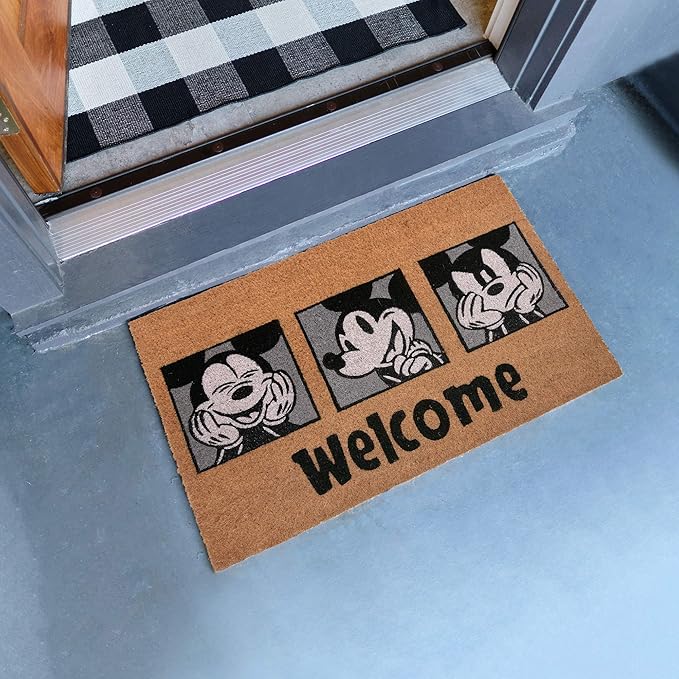 Gertmenian Disney Mouse Doormat Rug Front Door Coir Mat Indoor Outdoor Entryway Carpet, 2-Pack 20x34, Retro Mickey Home/Welcome
