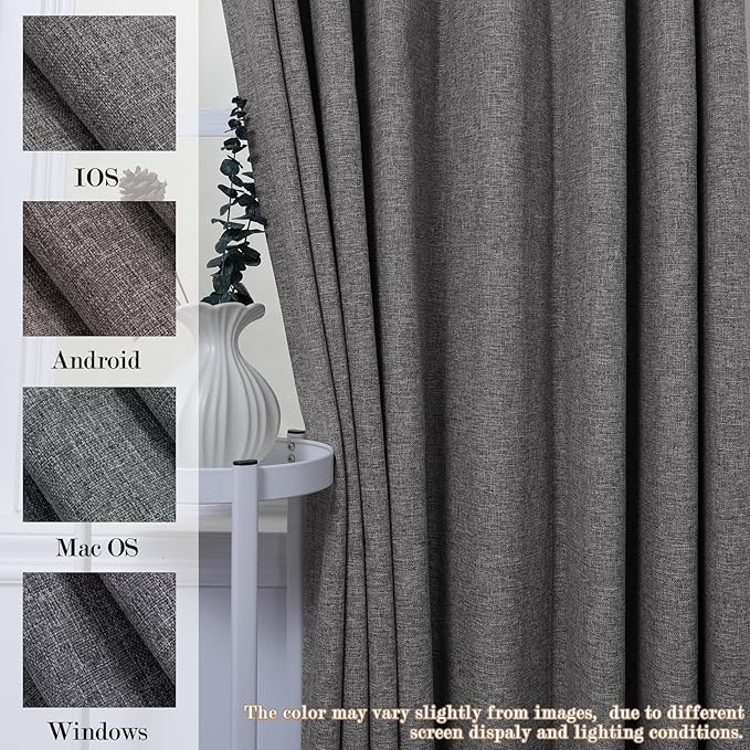 120" Wx96 L Linen Room Divider Drapes for Doorway/Glass Window/Sliding Door/Patio, Extra Wide Pinch Pleated Full Blackout Curtains for Girls Boys Teen Kids Room, 1 Panel, Natural Grey