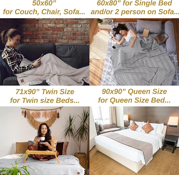 Gold Case Throw Blanket for Couch - 100% Recycled Turkish Cotton Blankets & Throws - Retro Soft Throw Blankets for Living Room Sofa - Boho Decorative Woven Throws for Couch - 60x80 - Navy Blue