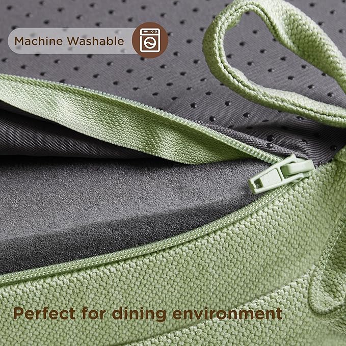 Codi Dining Chair Cushions 4 Pack, Thick Chairs Pads for Indoor Kitchen Room - Washable, Non-Slip Memory Foam Seat Cushion with Ties, 16.5"x16.5"x 3.5", Set of 4, Sage