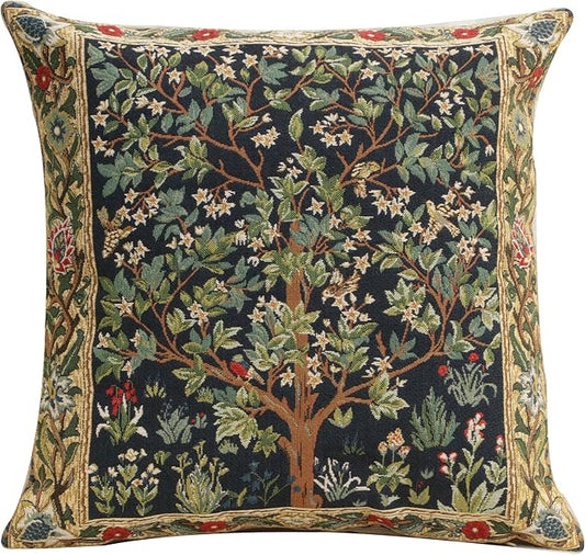Charlotte Home Furnishings Throw Pillow Covers, Decorative Boho Pillow Covers for Couch, Living Room, Blue Tree Square Cushion Cases 18x18 in, European Cotton Jacquard Woven for Cozy Bedroom Decor