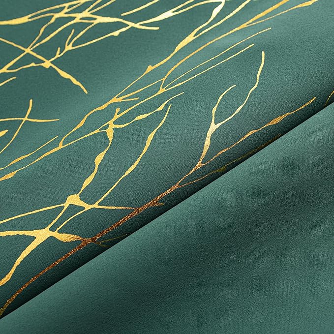 Grommets Blackout Long Window Curtains Green Gold-52W*84L 2PCS Drapes for Bedroom