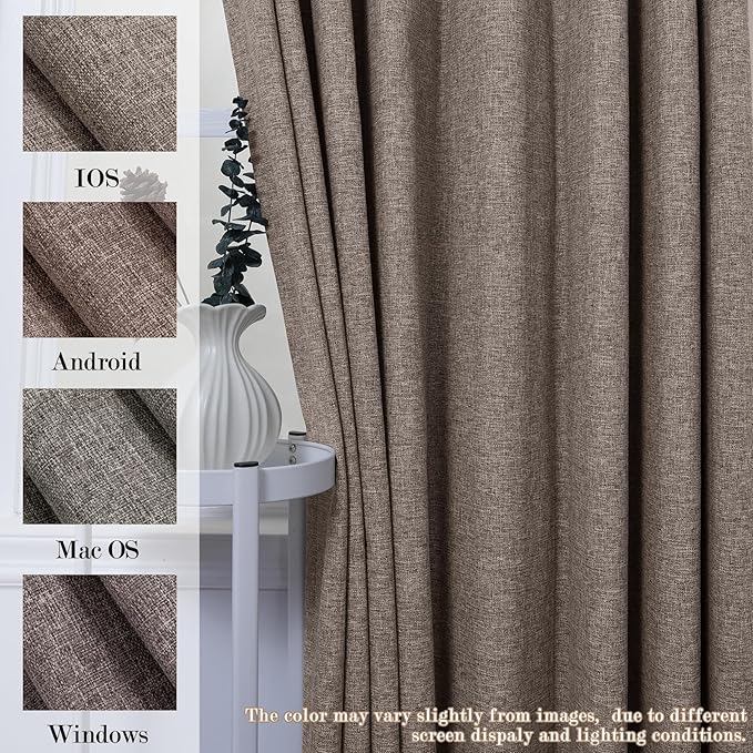Light Coffee Pinch Pleat 100% Blackout Drapes Linen Blend, Room Divider, Room Darkening, Energy Saving, Furniture Protecting, Light Blocking Extra Wide Privacy Curtains, 240Wx84L, 1 PC