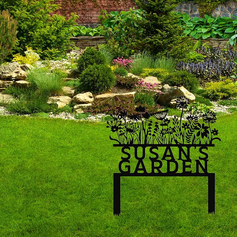 Custom Flowers Metal Garden Decor, Sign for Flower Beds, Personalized Flowers Garden Sign with Stakes, Metal Yard Art, Gift for Grandmother, Patio Decor, Farmhouse Decorations, Mom Gift