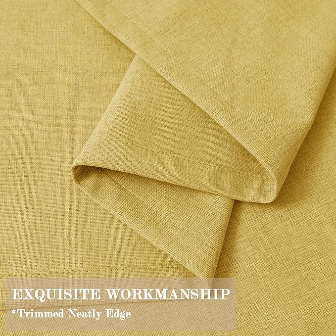 Extra Wide 100% Blackout Linen Textured Curtains - Room Dividers, W200 x L96 (1 Panel), Pinch Pleat Drapes for Living Room, Full Light Block Out Drapery for Sliding Door, Yellow