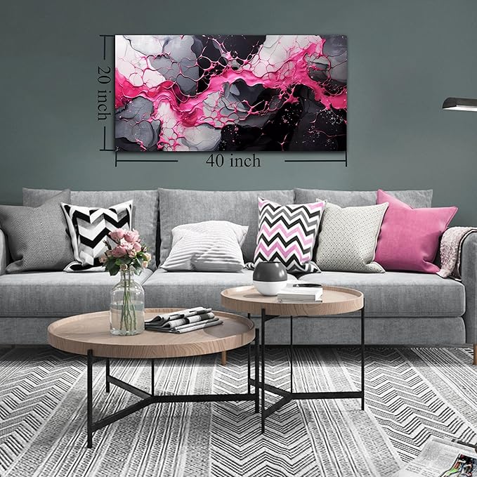 GUGIKA Abstract Wall Art for Living Room, Pink Canvas Wall-Art for Girls Bedroom, Print Paintings, Size 20x40 Inches