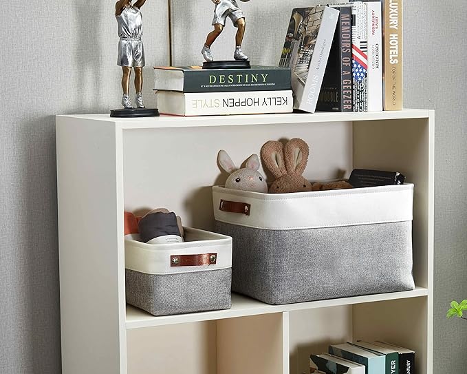 DECOMOMO Storage Bins Fabric Storage Baskets for Shelves, Linen Closet Organization Toys Nursery (Grey and White, Large - 1 Pack)