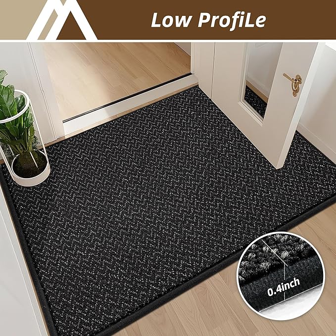 COSY HOMEER-Door-Mat 36"x60" Non Slip Absorbent Entryway Rugs Dirt Trapper Doormats Washable Entrance Mats Low Pile Welcome Floor Mat for Front Back Door and Entry Mats,Black