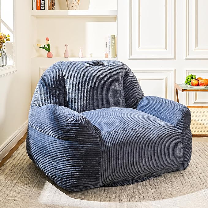 Giant Bean Bag Chair, Faux Fur Bean Bag Chair for Adults, Fluffy and Comfy Bean Bags with Filler, Big Bean Bag Sofa Chair for Reading, Gaming, Stuffed High-Density Foam, Grey