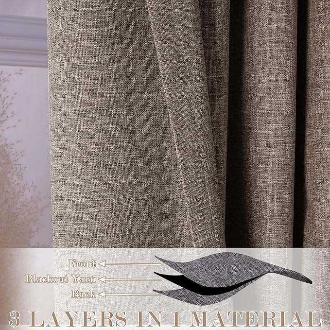 120" Wx108 L Linen Room Divider Drapes for Doorway/Glass Window/Sliding Door/Patio, Extra Wide Pinch Pleated Full Blackout Curtains for Girls Boys Teen Kids Room, 1 Panel, Light Brown