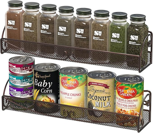 Deco Brothers Wall Mounted Single Tier Mesh Hanging Spice Rack, Set of 2, Bronze