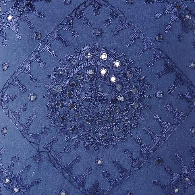 Eyes of India Embroidered Decorative Boho Throw Pillow Cover with Mirrors, Handmade Bohemian Accent Cushion Case for Sofa Couch Bedroom Living Room (Blue, 24" x 24")