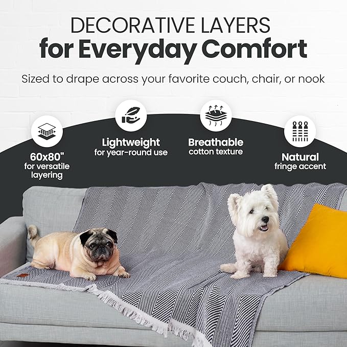 Gold Case Throw Blanket for Couch – 100% Recycled Turkish Cotton Blankets & Throws – Elegant Decorative Throw Blankets for Living Room Sofa – Woven Throws for Couch – Elegant Beige – 60x80