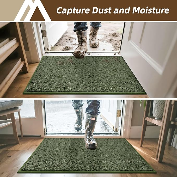 COSY HOMEER-Door-Mat 20" x 32" Non Slip Absorbent Entryway Rugs Dirt Trapper Doormats Washable Entrance Mats Low Pile Welcome Floor Mat for Front Back Door and Entry Mats,Green