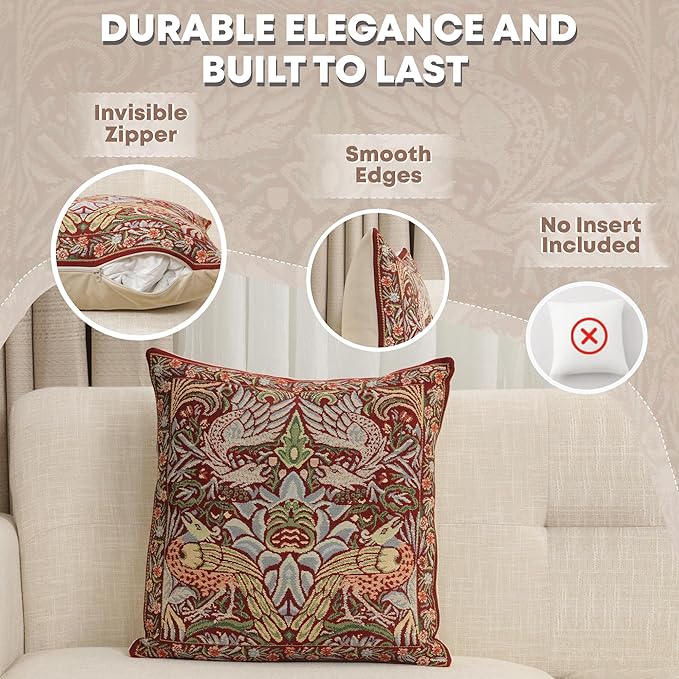 Charlotte Home Furnishings Throw Pillow Covers 16x16 in, Red Dragon Decorative Couch Pillow Covers, Boho Decor European Tapestry Cushion Cases, Living Room Cozy Home Decor, Jacquard Woven Soft Cotton