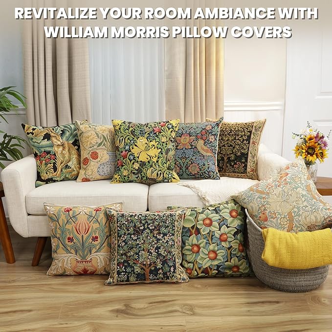 Charlotte Home Furnishings Throw Pillow Covers, Decorative Boho Pillow Covers for Couch, Living Room, Blue Tree Square Cushion Cases 18x18 in, European Cotton Jacquard Woven for Cozy Bedroom Decor