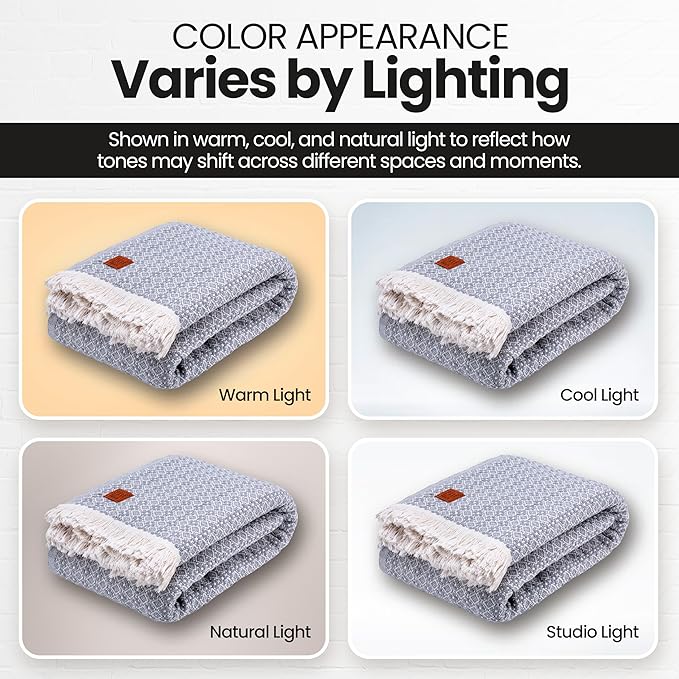 Gold Case Throw Blanket for Bed – 100% Recycled Turkish Cotton Bed Blanket – Decorative Throw Cotton Blankets for Living Room & Bedroom – Woven Twin Blankets - 71x90 - Grey