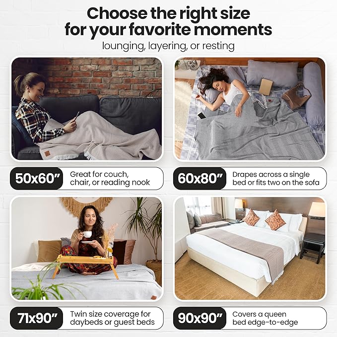 Gold Case Throw Blanket for Couch – 100% Recycled Turkish Cotton Blankets & Throws – Elegant Decorative Throw Blankets for Living Room Sofa – Woven Throws for Couch – Vintage Beige – 50x60