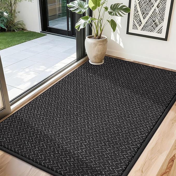 COSY HOMEER-Door-Mat 32"x48" Non Slip Absorbent Entryway Rugs Dirt Trapper Doormats Washable Entrance Mats Low Pile Welcome Floor Mat for Front Back Door and Entry Mats,Black