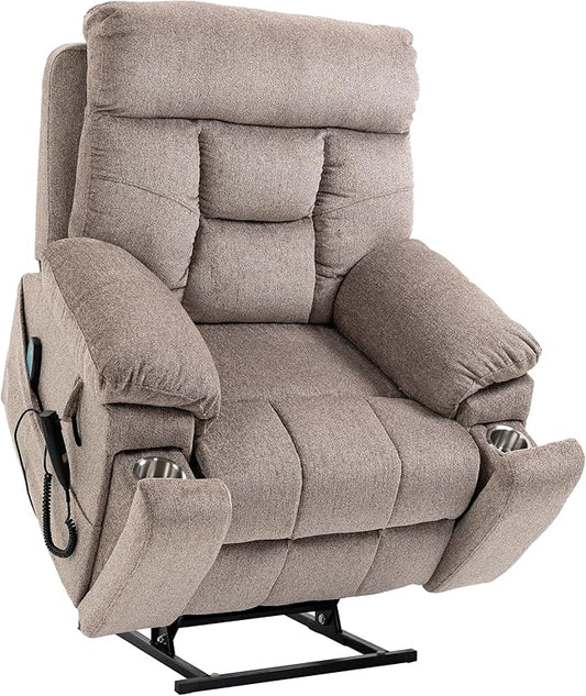 Dual Motor Power Lift Chair Recliners, 180°Lay Flat Sleeping Recliner Chairs for Elderly with Heat Massage, Spacious Seat, Cup Holders, Side Pockets, Lumbar Pillow, Up to 400LBS