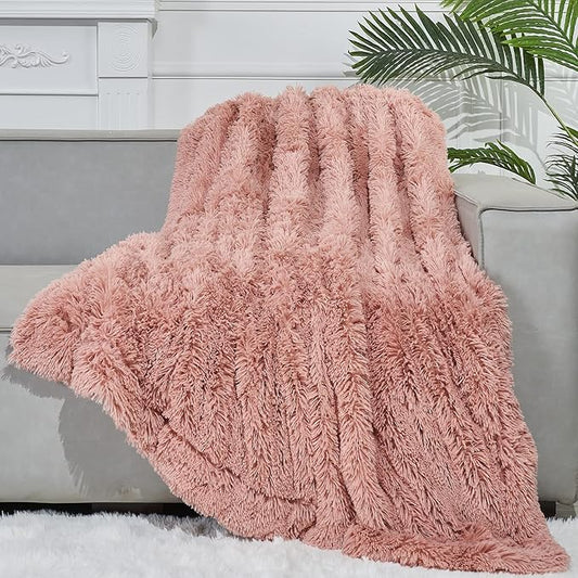 GONAAP Fuzzy Faux Fur Throw Blanket Pink Super Soft Cozy Plush Fuzzy Shaggy Blanket for Couch Sofa Bed (Pink, Throw(40"x50"))