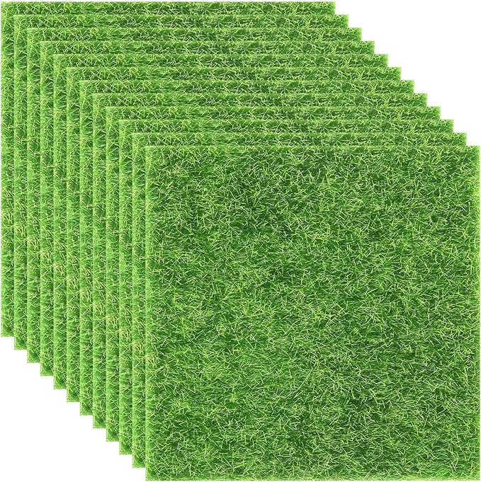 Elcoho 12 Pieces Fake Grass for Crafts Fairy Garden 6 x 6 Inches Artificial Garden Grass for Miniature Ornament Dollhouse DIY Decoration