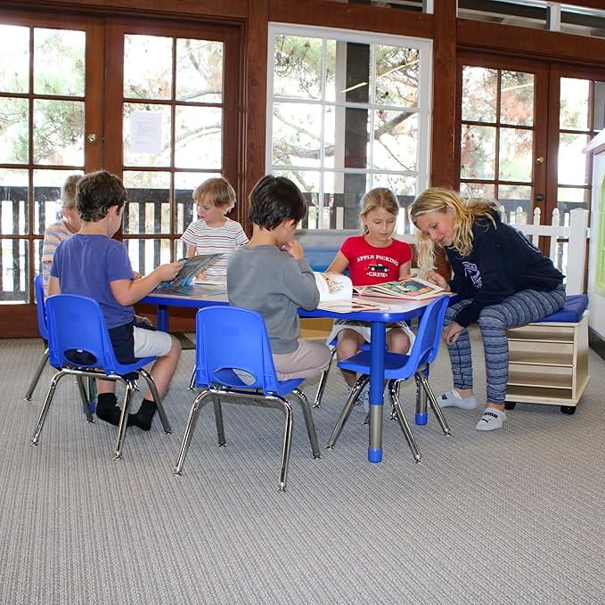 FDP Rectangle Activity School and Classroom Kids Table (30 x 60 inch), Toddler Legs, Adjustable Height 15-24 inches - Gray Top and Blue Edge