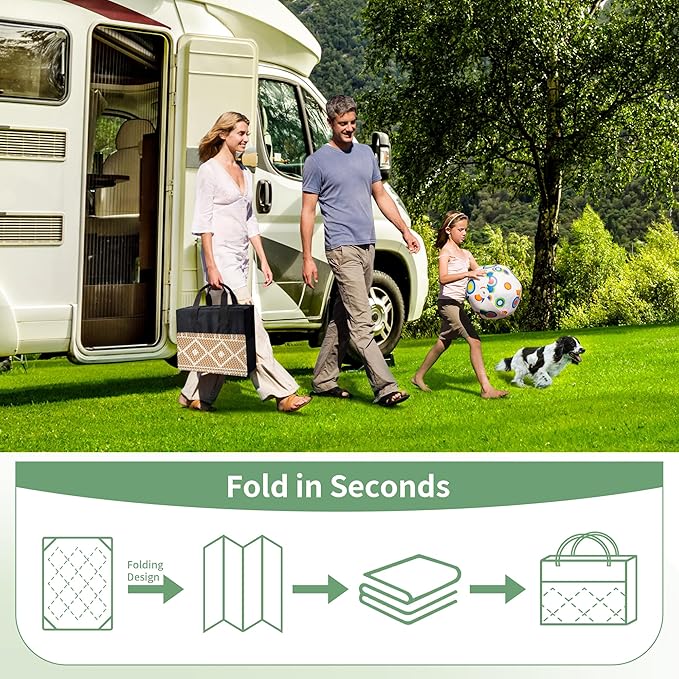 GENIMO Outdoor Rug Waterproof 6'x9' for Patio, Foldable Reversible Plastic Straw Carpet for Travel Trailers, Outside Area Mat for Rv, Deck, Picnic, Porch, Camper, Balcony, Beach, Brown & Beige