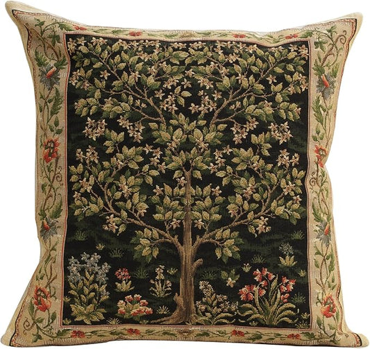 Charlotte Home Furnishings Throw Pillow Covers, Decorative Boho Pillow Covers for Couch, Living Room, Black Tree Square Cushion Cases 18x18 in, European Cotton Jacquard Woven for Cozy Bedroom Decor