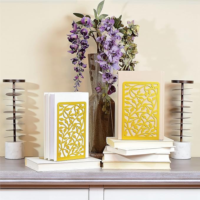 CNK Book Ends Bookends for Decorative Books Holder Bookend Shelves End Hold Heavy Duty Holders Stoppers Metal Stopper Cute Boho Bookshelf Holds Cookbook Office Home Set of 2 Bookends Pair Gold