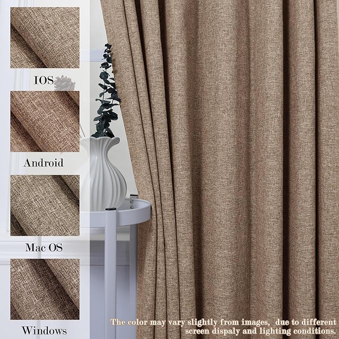Extra Wide 100% Blackout Linen Textured Curtains - Room Dividers, W200 x L84 (1 Panel), Pinch Pleat Drapes for Living Room, Full Light Block Out Drapery for Sliding Door, Taupe