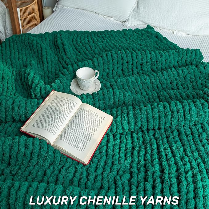 Chunky Knit Blanket - Luxury Soft Cozy 40 * 50 Throw Blanket,100% Woven Blanket Rope Knot Throw Blanket for Couch, Sofa, Home Decor, Gift - Machine Washable（Blackish Green）